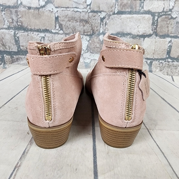 Denver Hayes Pink Suede Leather Ankle Bootie Perforated Almond Toe Size 9 - Picture 10 of 15